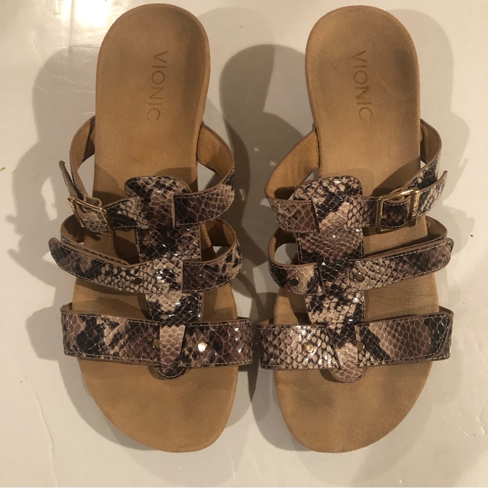 VIONIC Radia Snake Print Strappy Wedge SANDALS 9